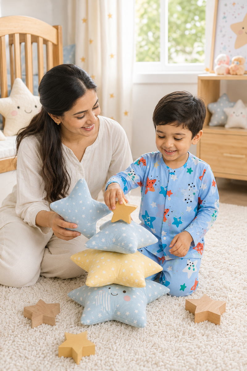 Blue Smiley Star - 60s Count Premium 100% Cotton Poplin | Soft Unisex Set for Kids