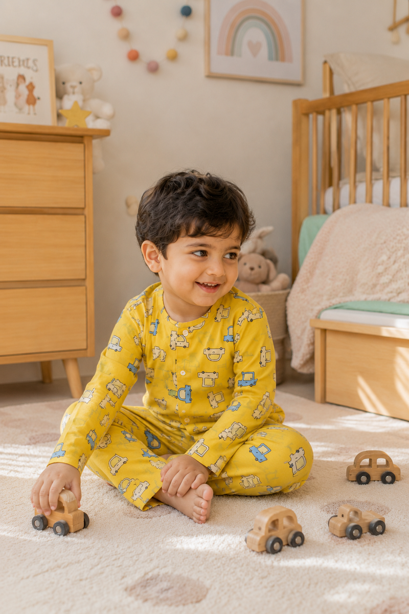 Yellow Car Hop - 60s Count Premium 100% Cotton Poplin | Soft Unisex Set for Kids