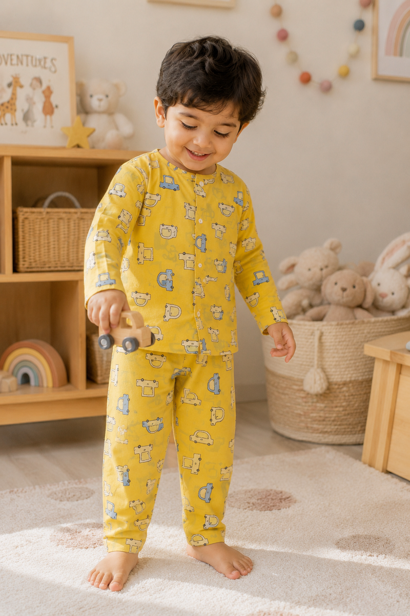 Yellow Car Hop - 60s Count Premium 100% Cotton Poplin | Soft Unisex Set for Kids