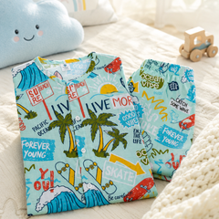 Wave Vibes - Muslin Slub 100% Cotton | Soft Unisex Set for Kids