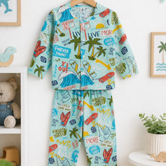 Wave Vibes - Muslin Slub 100% Cotton | Soft Unisex Set for Kids