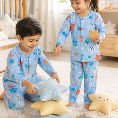 Blue Smiley Star - 60s Count Premium 100% Cotton Poplin | Soft Unisex Set for Kids