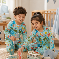 Wave Vibes - Muslin Slub 100% Cotton | Soft Unisex Set for Kids