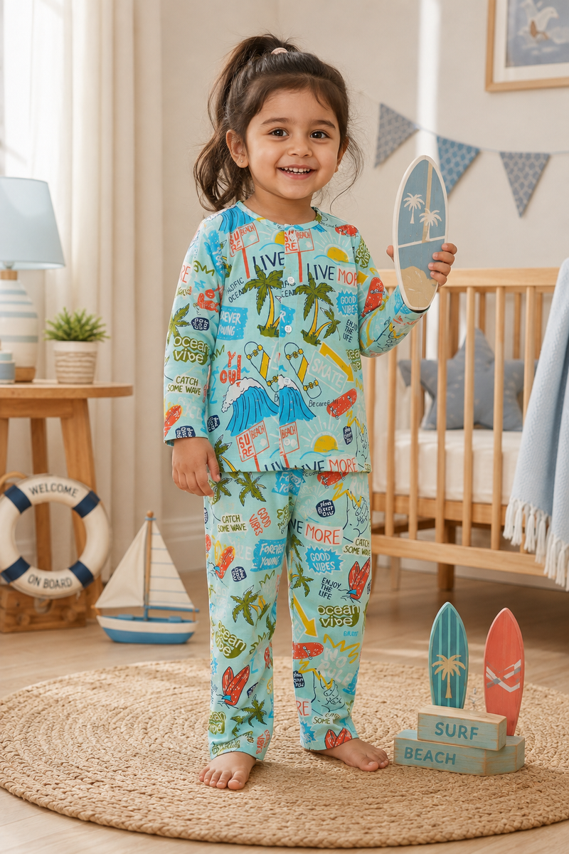 Wave Vibes - Muslin Slub 100% Cotton | Soft Unisex Set for Kids