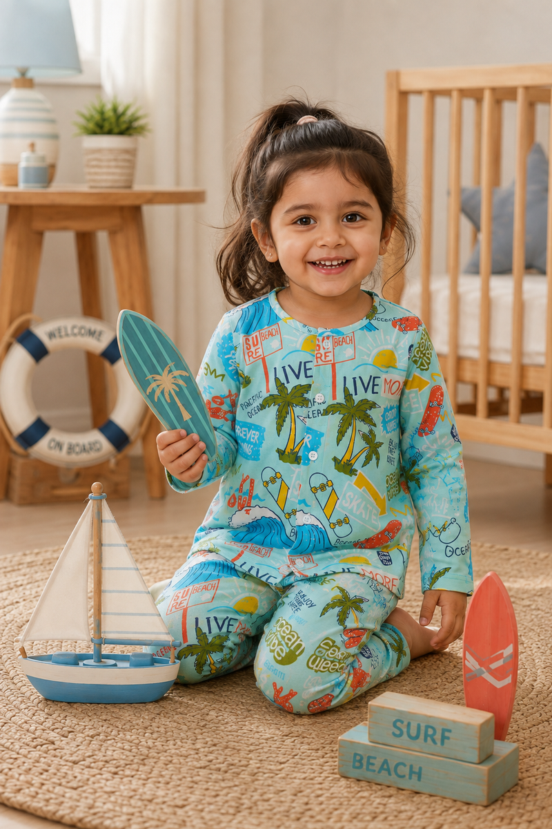 Wave Vibes - Muslin Slub 100% Cotton | Soft Unisex Set for Kids