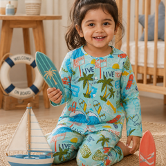 Wave Vibes - Muslin Slub 100% Cotton | Soft Unisex Set for Kids
