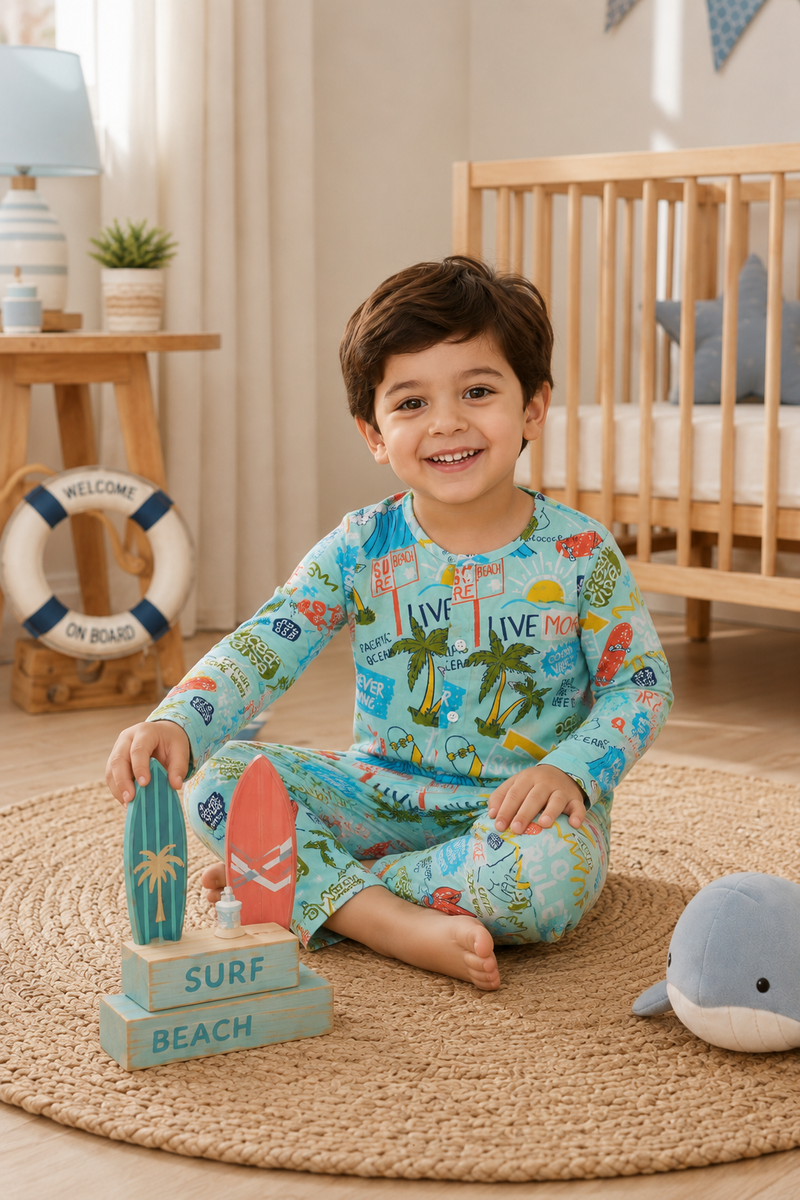 Wave Vibes - Muslin Slub 100% Cotton | Soft Unisex Set for Kids