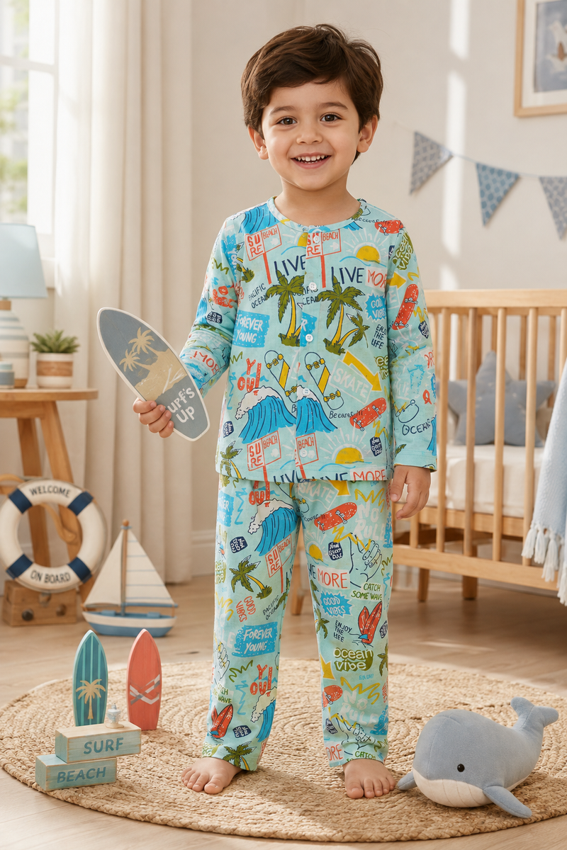 Wave Vibes - Muslin Slub 100% Cotton | Soft Unisex Set for Kids