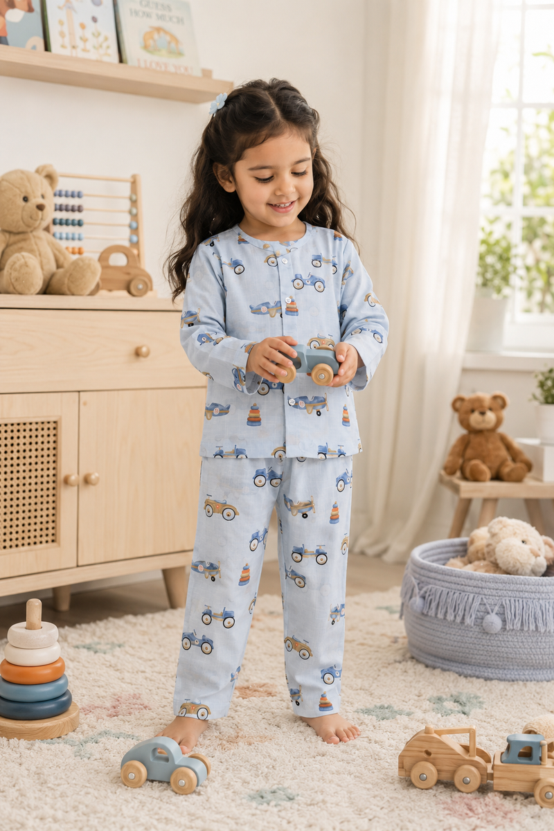 Wheel Party- Muslin Slub 100% Cotton | Soft Unisex Set for Kids
