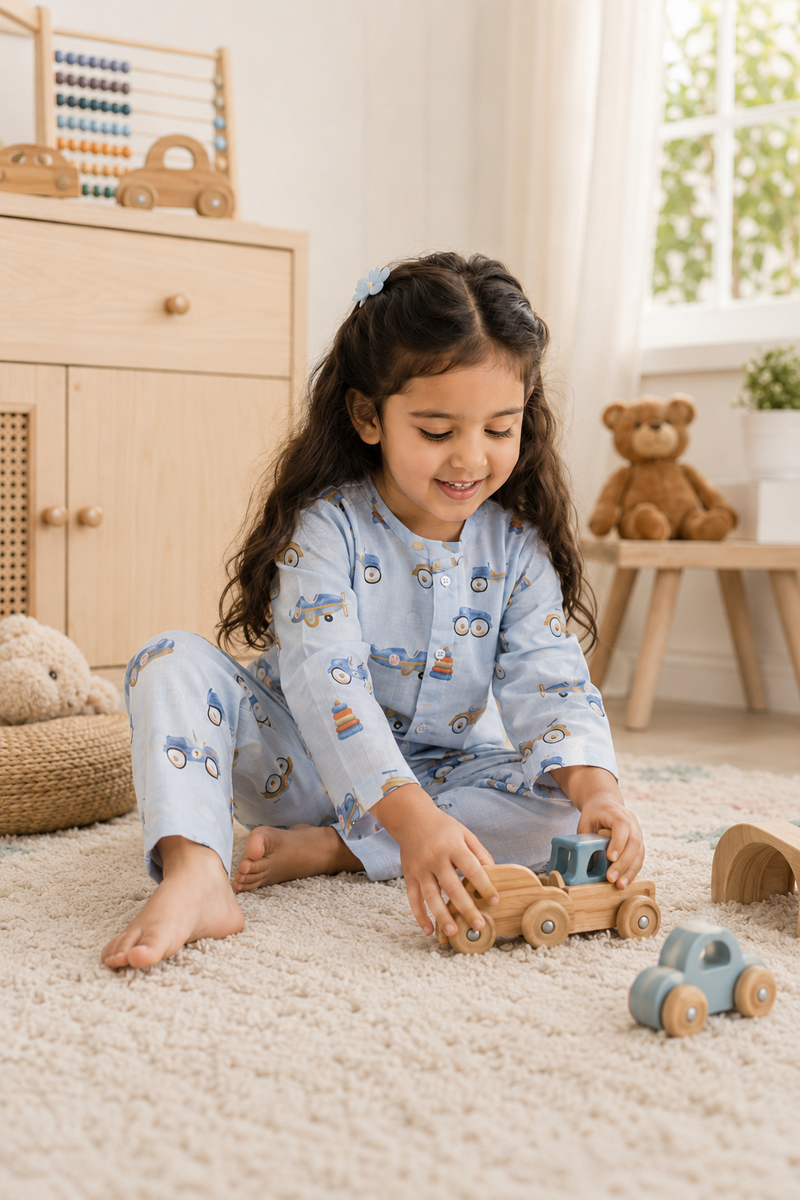 Wheel Party- Muslin Slub 100% Cotton | Soft Unisex Set for Kids