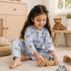 Wheel Party- Muslin Slub 100% Cotton | Soft Unisex Set for Kids