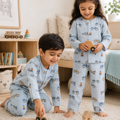 Wheel Party- Muslin Slub 100% Cotton | Soft Unisex Set for Kids
