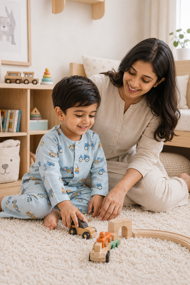 Wheel Party- Muslin Slub 100% Cotton | Soft Unisex Set for Kids