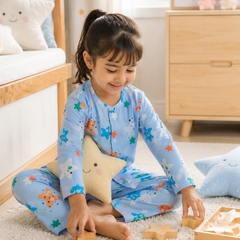 Blue Smiley Star - 60s Count Premium 100% Cotton Poplin | Soft Unisex Set for Kids