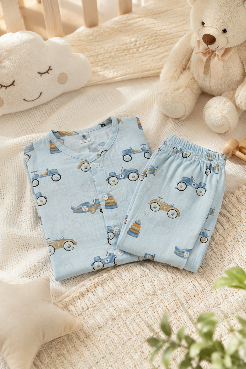 Wheel Party- Muslin Slub 100% Cotton | Soft Unisex Set for Kids