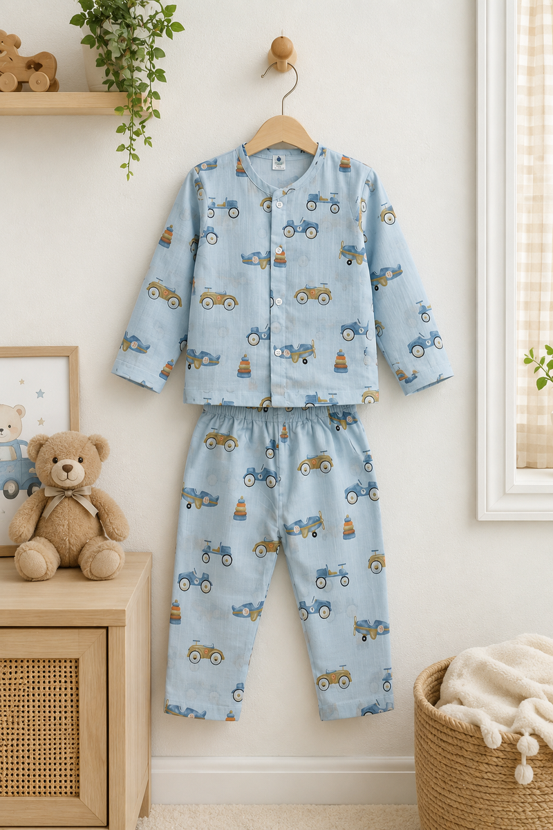 Wheel Party- Muslin Slub 100% Cotton | Soft Unisex Set for Kids