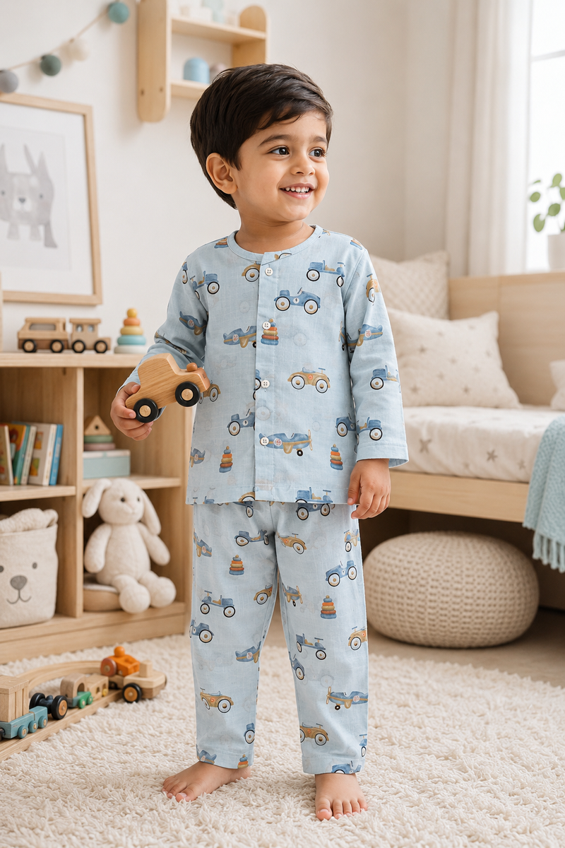 Wheel Party- Muslin Slub 100% Cotton | Soft Unisex Set for Kids