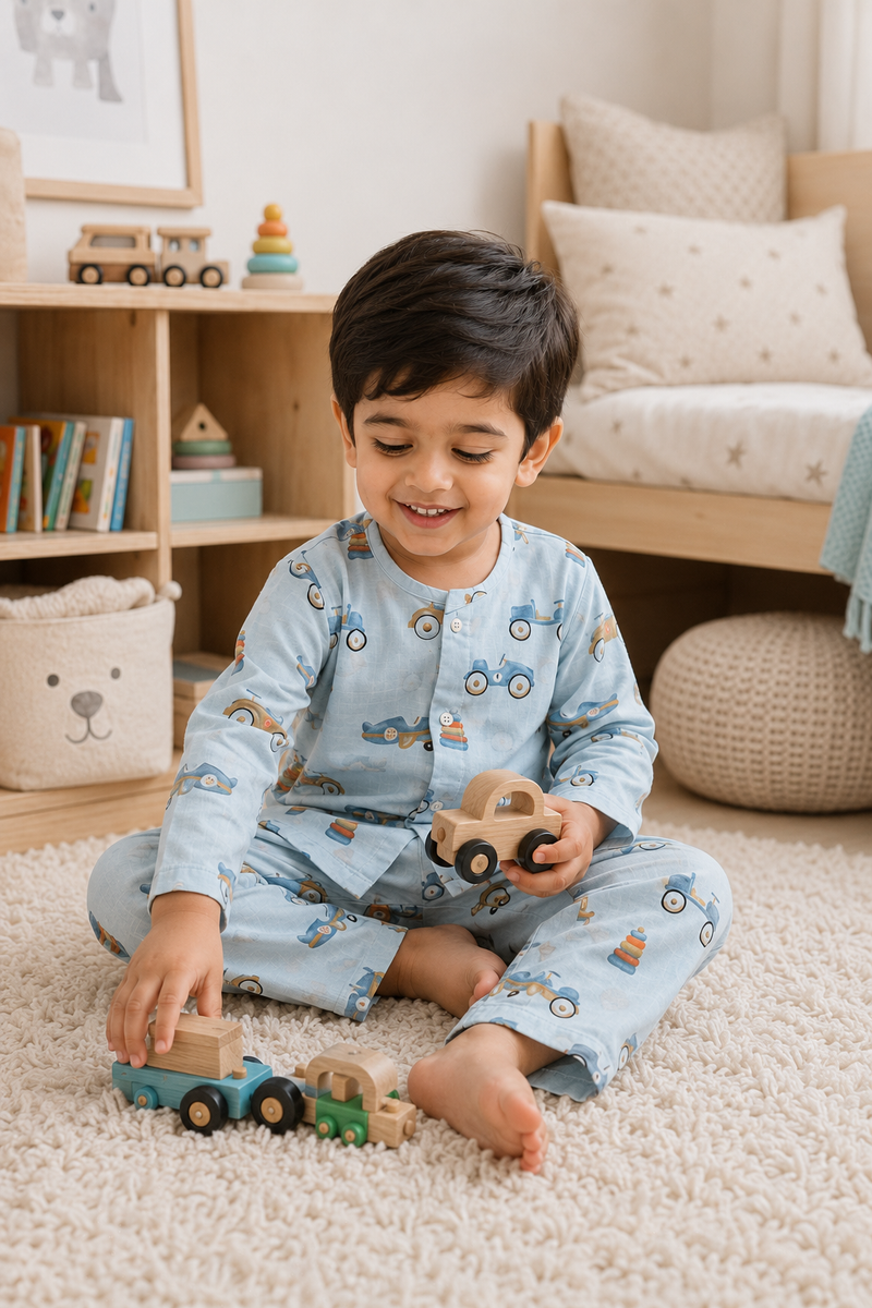 Wheel Party- Muslin Slub 100% Cotton | Soft Unisex Set for Kids
