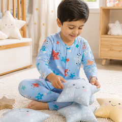 Blue Smiley Star - 60s Count Premium 100% Cotton Poplin | Soft Unisex Set for Kids