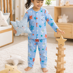 Blue Smiley Star - 60s Count Premium 100% Cotton Poplin | Soft Unisex Set for Kids