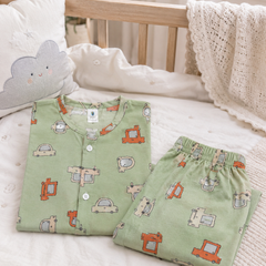 Green Car Hop - 60s Count Premium 100% Cotton Poplin | Soft Unisex Set for Kids