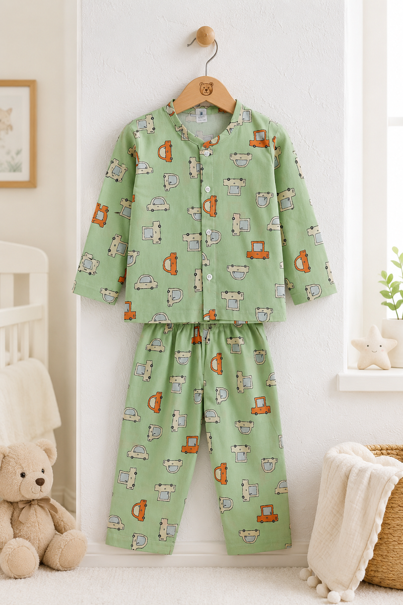 Green Car Hop - 60s Count Premium 100% Cotton Poplin | Soft Unisex Set for Kids