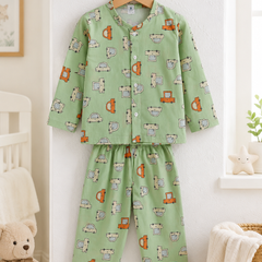 Green Car Hop - 60s Count Premium 100% Cotton Poplin | Soft Unisex Set for Kids