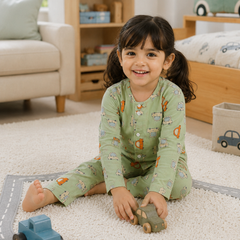 Green Car Hop - 60s Count Premium 100% Cotton Poplin | Soft Unisex Set for Kids