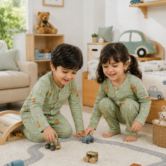 Green Car Hop - 60s Count Premium 100% Cotton Poplin | Soft Unisex Set for Kids
