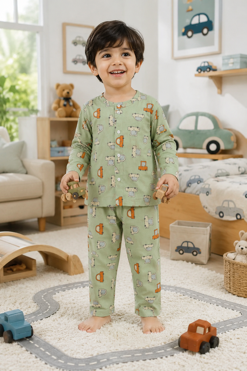 Green Car Hop - 60s Count Premium 100% Cotton Poplin | Soft Unisex Set for Kids