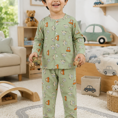Green Car Hop - 60s Count Premium 100% Cotton Poplin | Soft Unisex Set for Kids