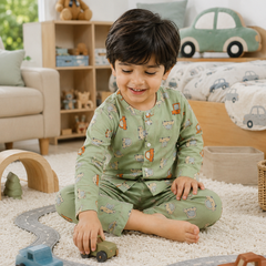 Green Car Hop - 60s Count Premium 100% Cotton Poplin | Soft Unisex Set for Kids