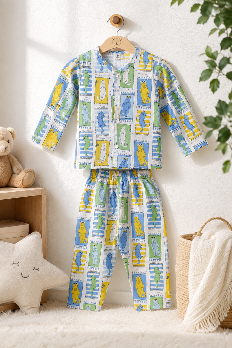 Cool Cat - Muslin Slub 100% Cotton | Soft Unisex Set for Kids