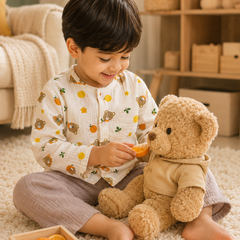 Bear Orange| Premium Crinkled Double Layered Soft Unisex Muslin Set for New Born to 6 Years
