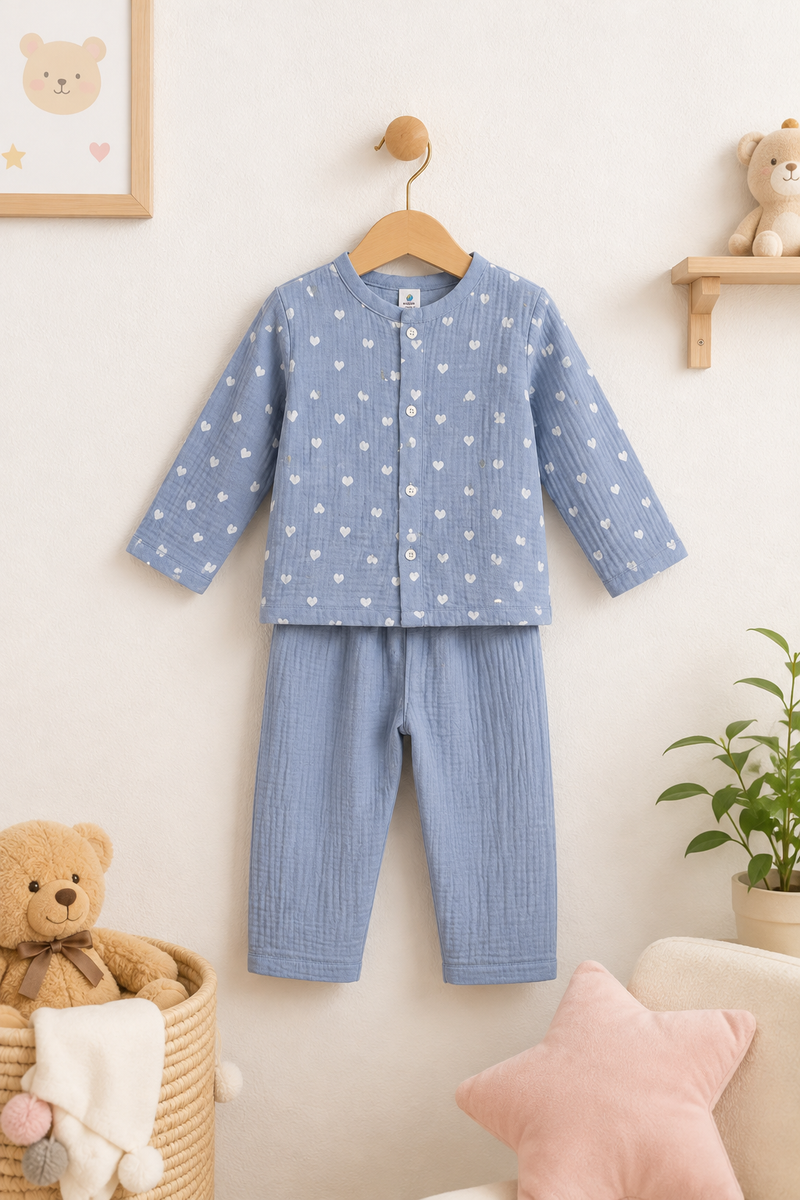 Grey Hearts| Premium Crinkled Double Layered Soft Unisex Muslin Set for New Born to 6 Years