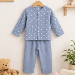 Grey Hearts| Premium Crinkled Double Layered Soft Unisex Muslin Set for New Born to 6 Years