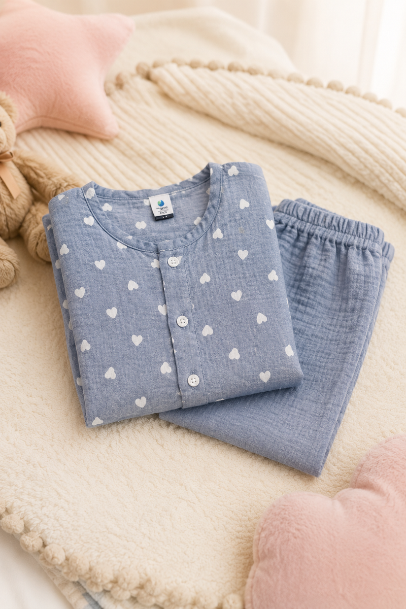 Grey Hearts| Premium Crinkled Double Layered Soft Unisex Muslin Set for New Born to 6 Years