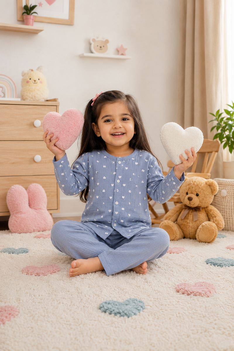Grey Hearts| Premium Crinkled Double Layered Soft Unisex Muslin Set for New Born to 6 Years