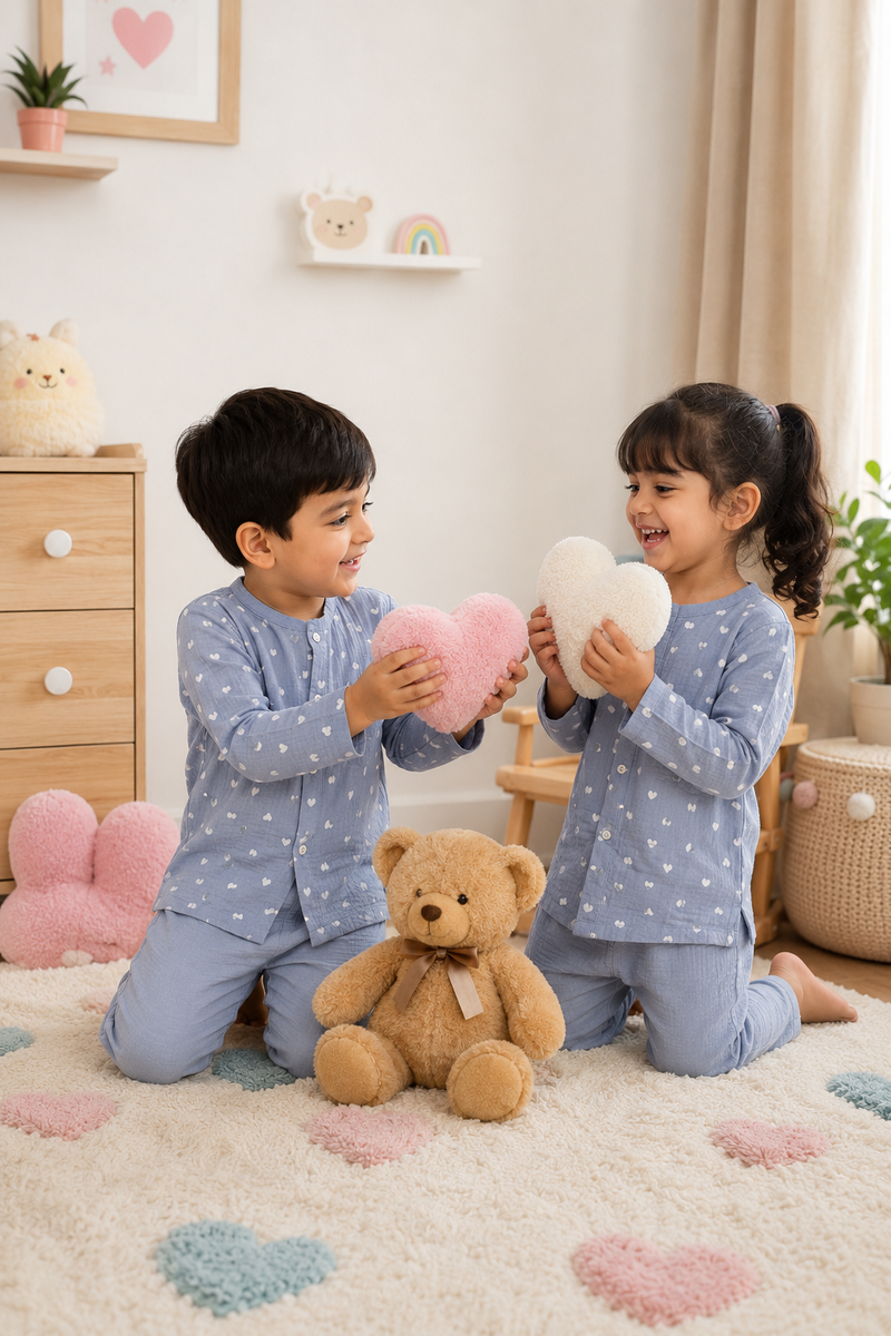 Grey Hearts| Premium Crinkled Double Layered Soft Unisex Muslin Set for New Born to 6 Years