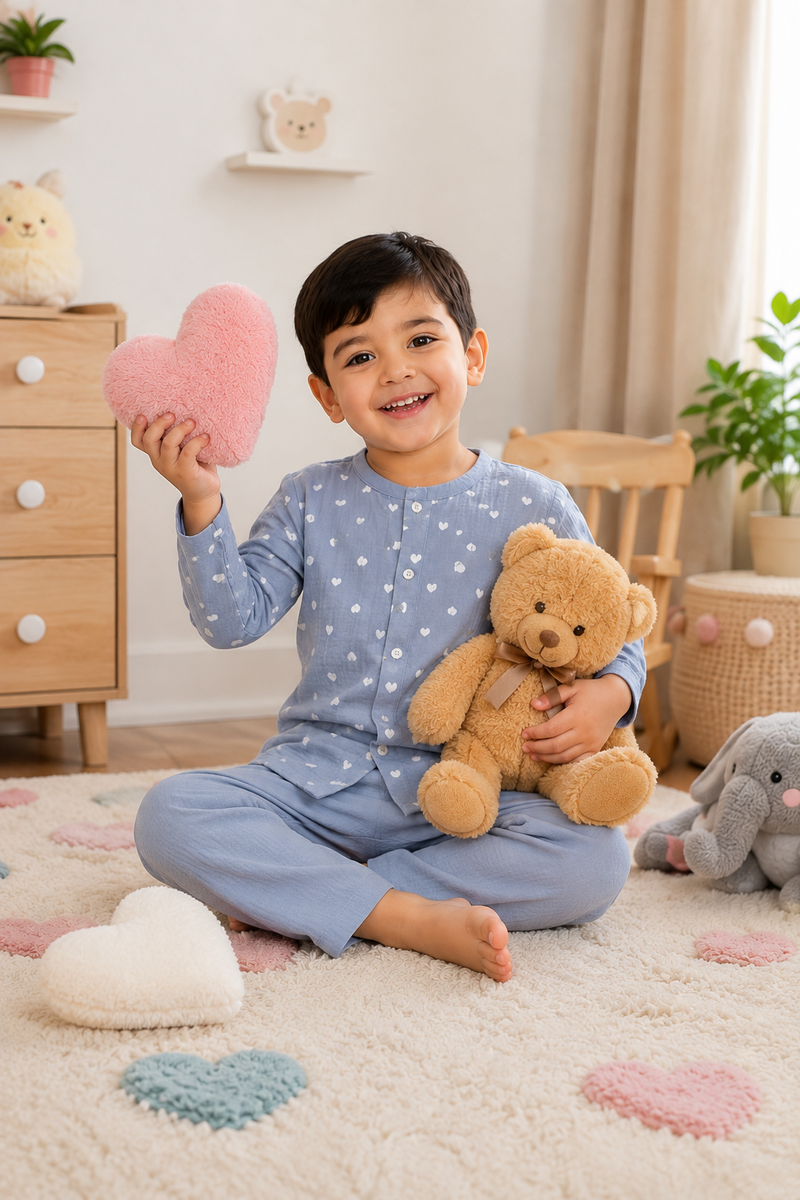 Grey Hearts| Premium Crinkled Double Layered Soft Unisex Muslin Set for New Born to 6 Years