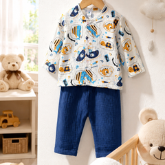 Blue Fish| Premium Crinkled Double Layered Soft Unisex Muslin Set for New Born to 6 Years