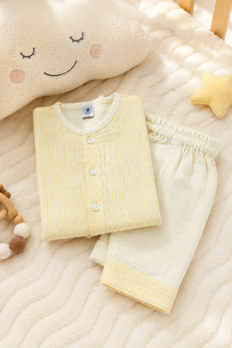 Soft Yellow Stripes | Checkered Muslin | Soft Unisex Muslin Set for New Born to 6 Years
