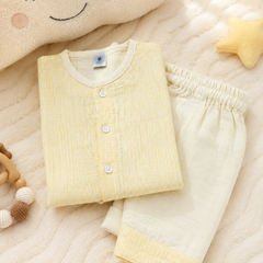 Soft Yellow Stripes | Checkered Muslin | Soft Unisex Muslin Set for New Born to 6 Years