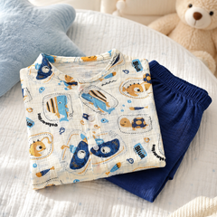 Blue Fish| Premium Crinkled Double Layered Soft Unisex Muslin Set for New Born to 6 Years