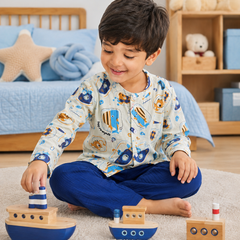 Blue Fish| Premium Crinkled Double Layered Soft Unisex Muslin Set for New Born to 6 Years