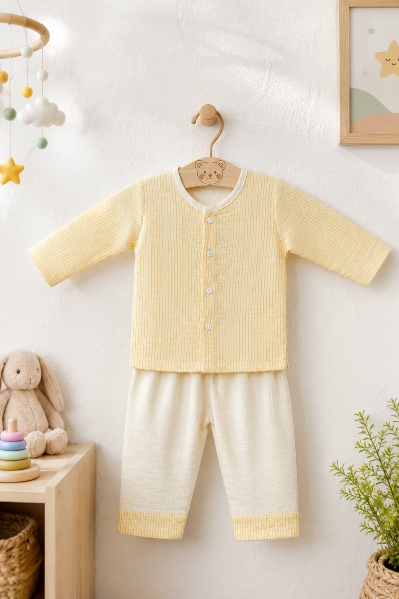Soft Yellow Stripes | Checkered Muslin | Soft Unisex Muslin Set for New Born to 6 Years