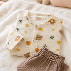 Bear Orange| Premium Crinkled Double Layered Soft Unisex Muslin Set for New Born to 6 Years
