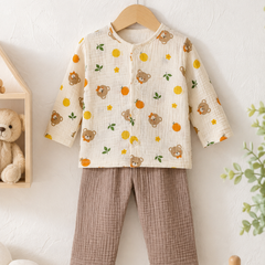 Bear Orange| Premium Crinkled Double Layered Soft Unisex Muslin Set for New Born to 6 Years