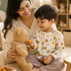 Bear Orange| Premium Crinkled Double Layered Soft Unisex Muslin Set for New Born to 6 Years