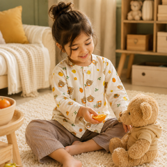 Bear Orange| Premium Crinkled Double Layered Soft Unisex Muslin Set for New Born to 6 Years